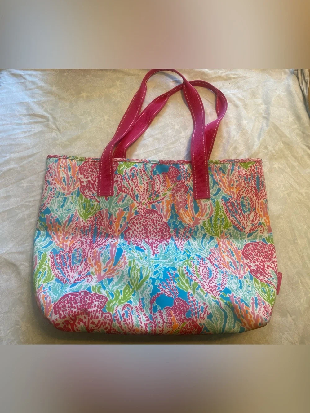 Lilly Pulitzer Insulated Cooler Beach Tote Bag- Let’s Cha Cha Coral Reef Print